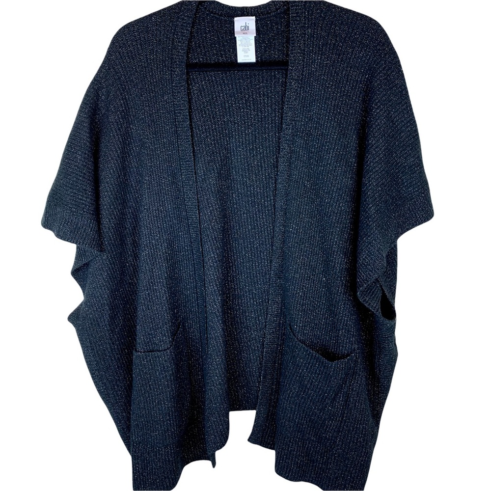 CAbi Luxury Poncho Wrap Cardigan Sweater Black Ribbed Glitter M/ L Style 4064 - Picture 6 of 11